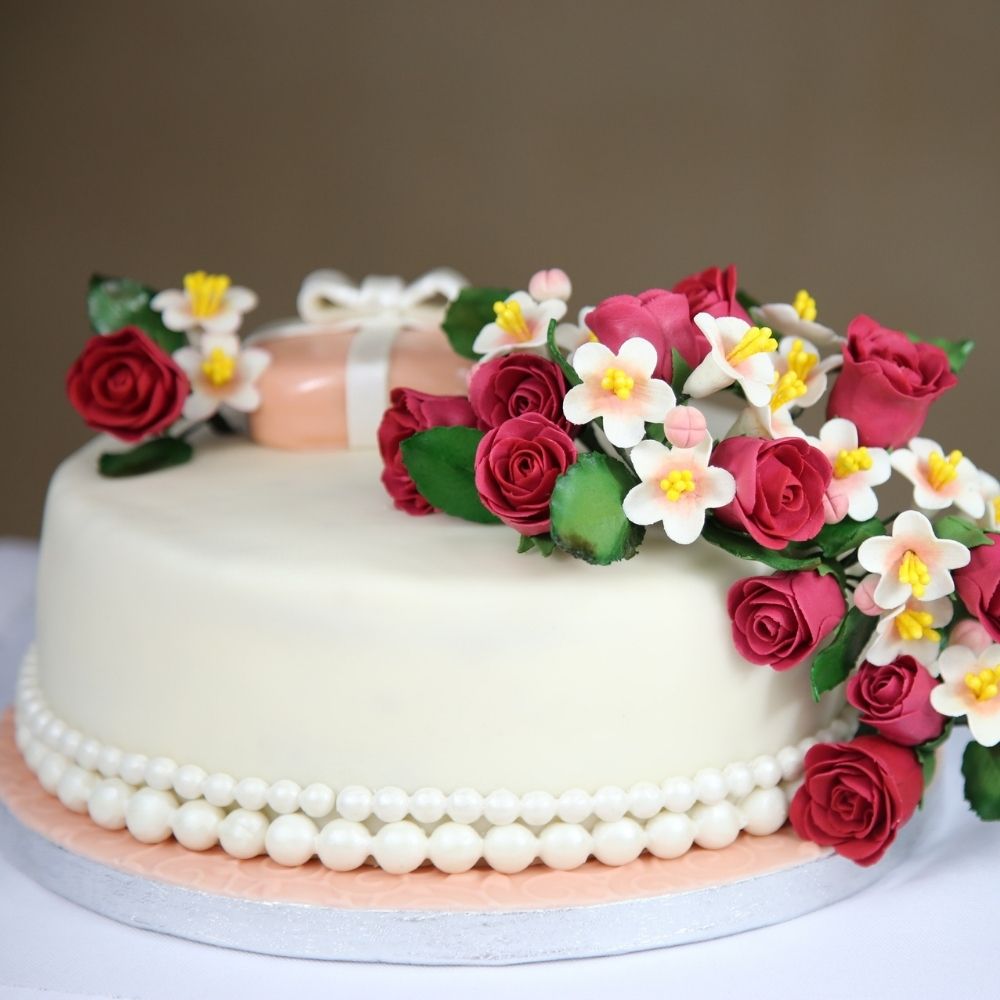 cake decorated with sugar flowers